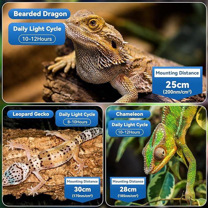 HNRLOY UVB Reptile Light, 9W UVA UVB Dimmable LED Reptile Lamp for Bearded Dragon, Chameleon, Turtles, Gecko, Snake, Lizard, Adjustable 6/10/12H Timer, Dimmable with 3 Lighting Modes