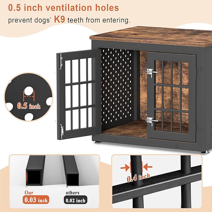rehomerance 26" Heavy Duty Dog Crate Furniture for Small Dogs, Metal Kennel for High Anxiety Dogs, Chew Proof Pet Cage Indoor, Decorative Dog Kennel End Table