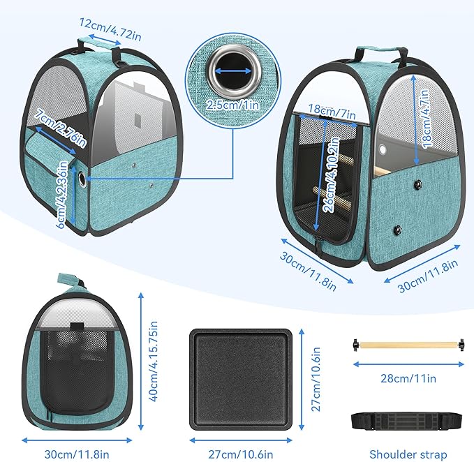 Akinerri Birds Travel Carrier, Small Bird Travel Bag, Transparent Breathable Travel Cage Bird Parrot Carrier, Include Perch and Bottom Tray