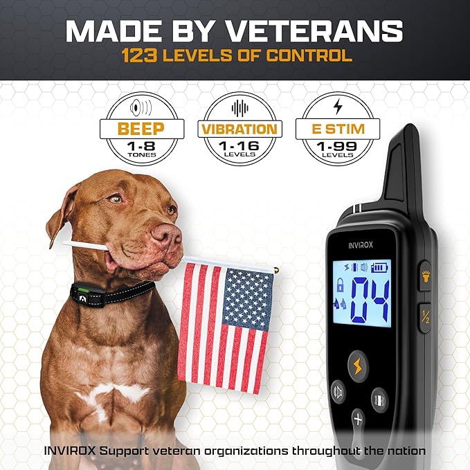 INVIROX 2026 Edition Dog Training Collar, 123 Levels for Reactive or Stubborn Dogs, 1100yd Long-Range E Collar, Waterproof Rechargeable System with Manual Bark Control for Large Dogs