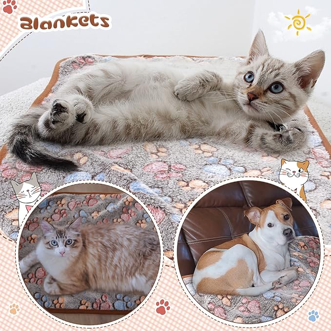 Tatuo 4 Pcs Dog Blanket for Pet Cat Blankets Indoor Puppy Teething Stuff Toys Paw Print Fleece Blanket Warm Sleep Mat for Guinea Pig Cage(Black,Midwest (24 x 47 Inch),Square)
