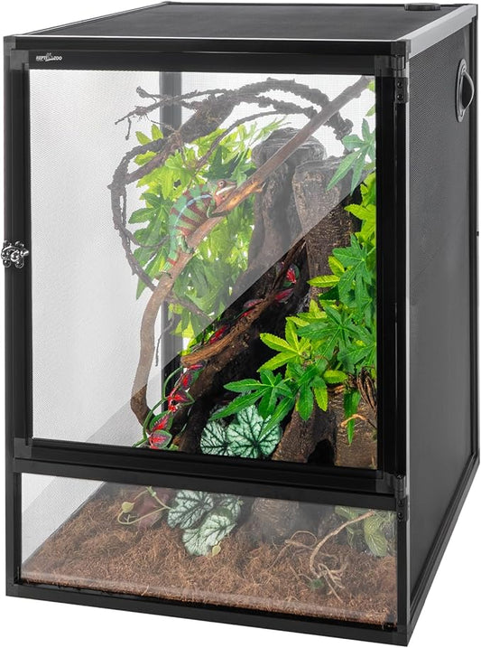 REPTI ZOO 18" x 18" x 24" Reptile Tank, Deluxe Foldable Screen Cage, 34 Gallon Vertical Terrarium with Fogger & Cable Pass, Tall Enclosure for Chameleon, Tree Frog, Crested Gecko, Arboreal Reptiles