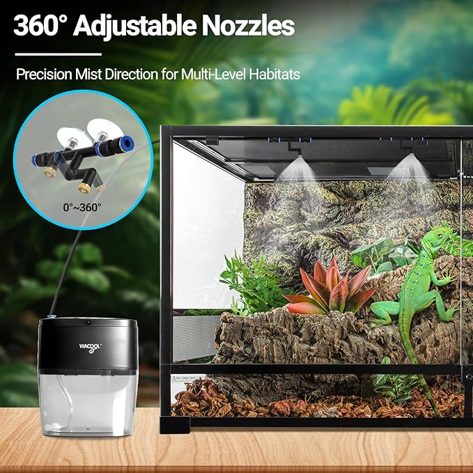 Reptile Mister Fogger, 800ml Portable Terrarium Misting System with 2 Nozzles for Reptile Tanks & Amphibian Enclosures - Black