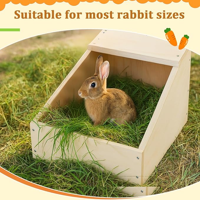 Maxcheck 2 Pack Wood Rabbit Nesting Box, 20x14x14 Inch Wooden Hutch Hideout for Breeding, Natural Burrow Den Alternative for Rabbits & Small Animals