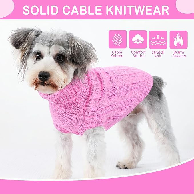 Dog Sweaters Small Dog Clothes for Winter Solid Knitted Puppy Sweater Warm Pet Cat Sweater Doggy Pullover Outfit with Heart-Shape Design(Pink, Large)