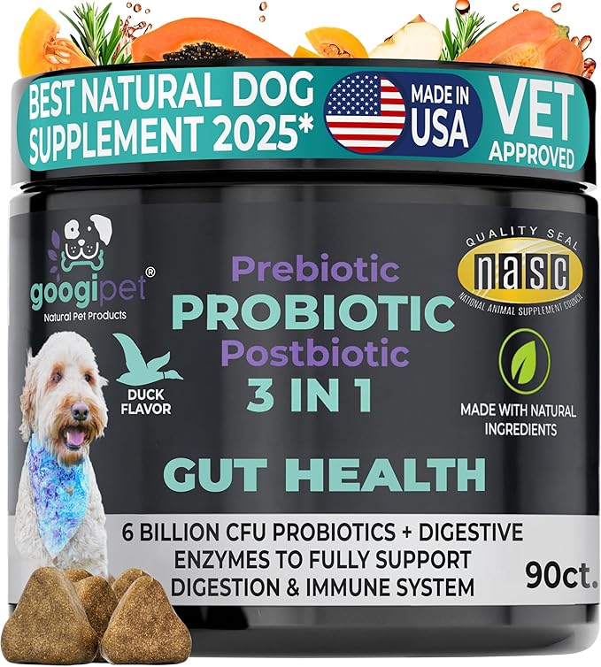 Googipet Probiotics for Dogs Digestive Health - Prebiotics and Probiotics Chews for Dog Yeast Infection Treatment + Digestive Enzymes - Dog Probiotics for Itchy Skin & Ears w/Papaya, Pumpkin, & Fiber
