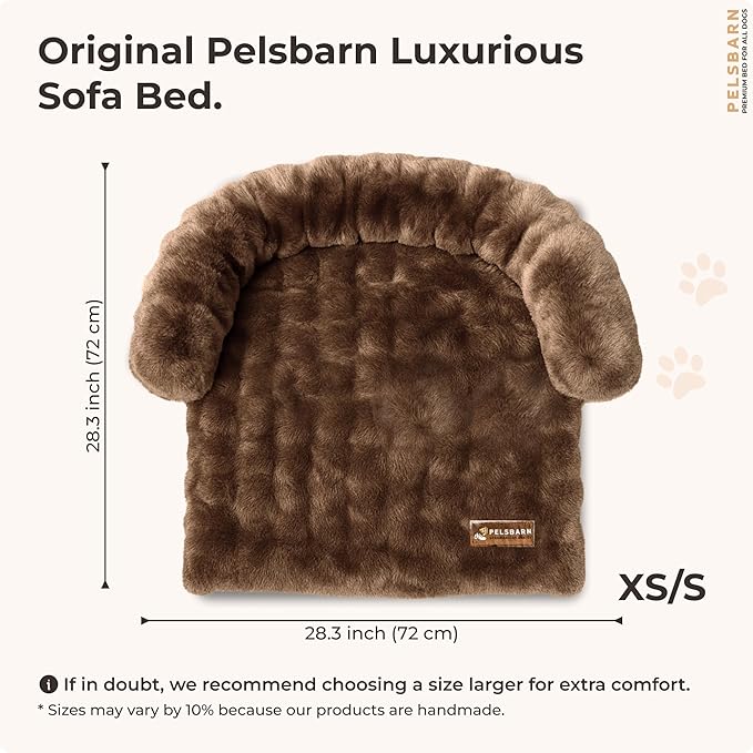 Pelsbarn Dog Bed for Couch, Luxurious Sofa Bed for Dogs with Non-Slip Oxford Bottom - Faux Rabbit Fur with Removable Cover, Small, Latte Swirl Color - 28x28 in