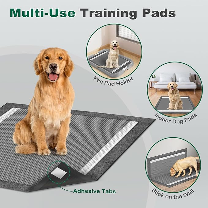 MIZOK Dog Pee Pads Charcoal, 28"x30" Large Wee Wee Pads for Dogs, Superior Odor Protection, Super Absorbent & Leak-Proof, Puppy Pads with Adhesive Tabs, Thick & Heavy (30 Counts)