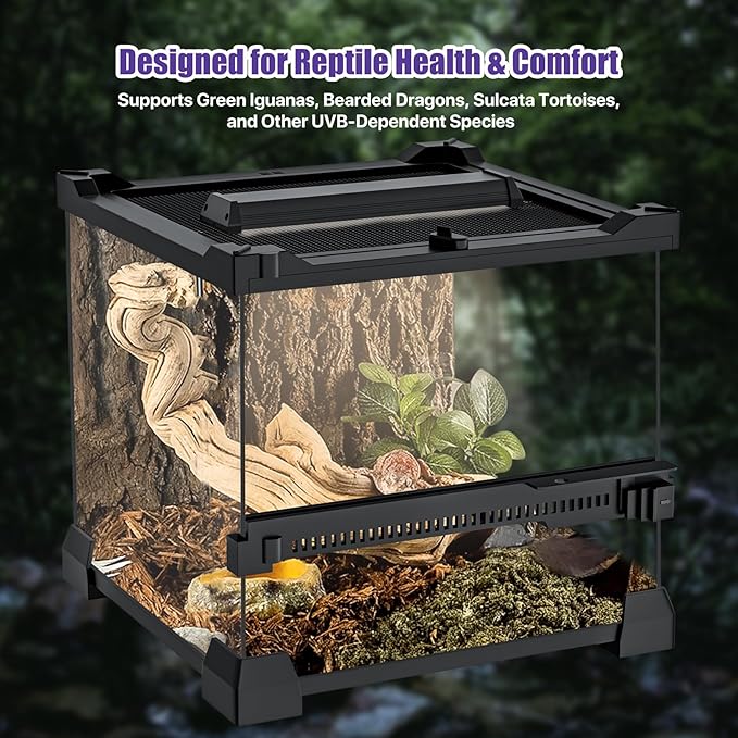 12" Aluminum UVB 10.0 LED Reptile Light Bar with Timer & Dimmer, Ultra-Slim Metal UVB/UVA Lamp for Terrariums – Even Light Output, Long Lifespan, Ideal for Bearded Dragons, Turtles & Lizards