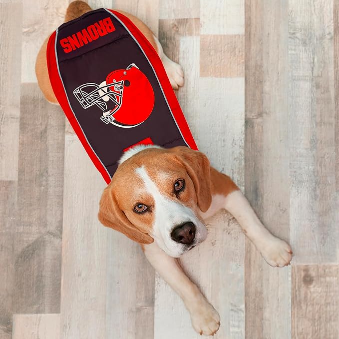 NFL Cleveland Browns Puffer Vest for Dogs & Cats, Size Large. Warm, Cozy, and Waterproof Dog Coat, for Small and Large Dogs/Cats. Best NFL Licensed PET Warming Sports Jacket