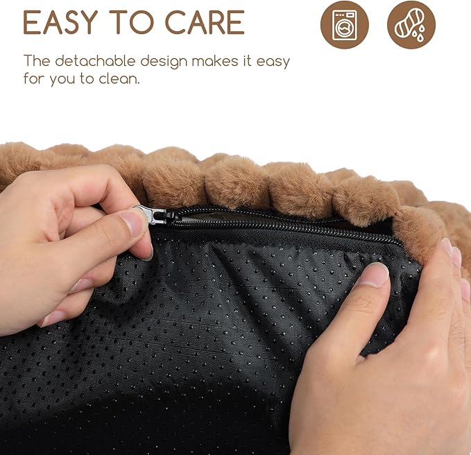 Hollypet Fluffy Dog Cat Bed Pet Couch Beds Plush Soft Warming Washable Puppy Bed for Small Medium Dogs and Large Cats, Brown, 24" L x 18" W x 10" Th