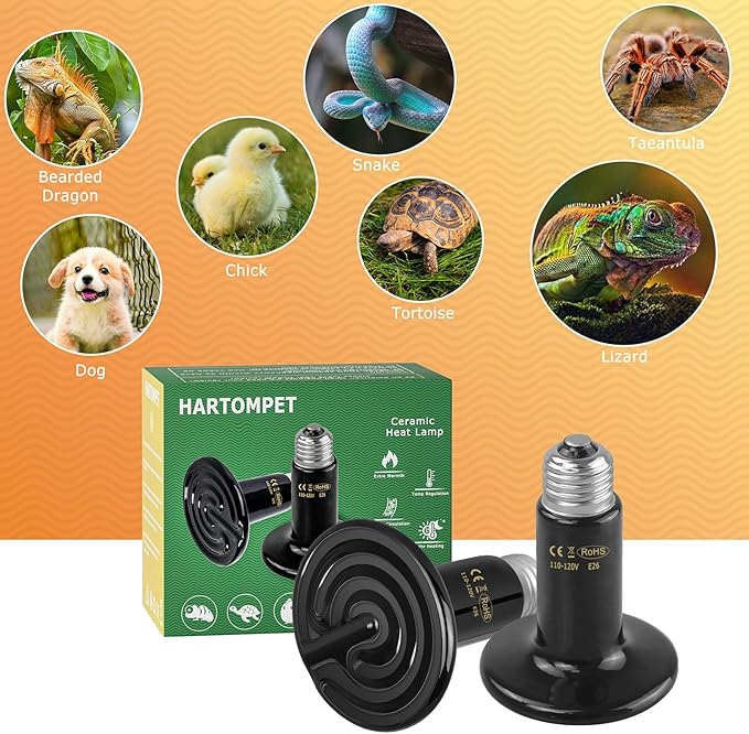 50W Ceramic Heat Emitter - No Light Reptile Heat Lamp for Amphibians, Lizards, Chickens, Turtles, Snakes - Infrared Heat Emitter Bulbs for Terrariums, Brooder Coops, and Tanks