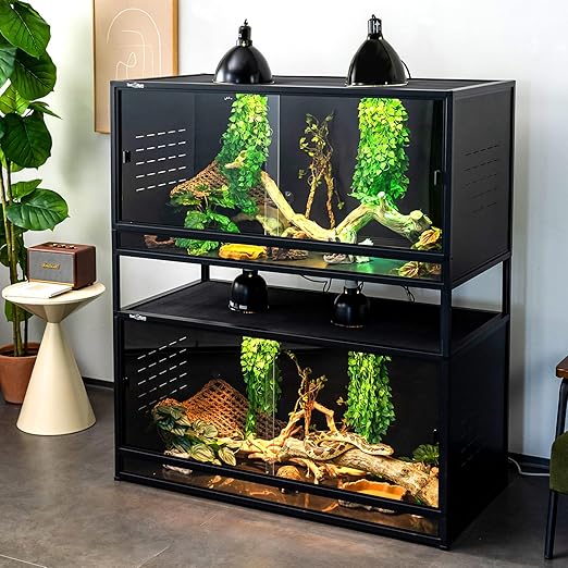 PVC Reptile Enclosure 48"x24"x24" Space Efficient Reptile Terrarium 120 Gallon Large Tank for Bearded Dragon Lizard Snake, Wide Breeding Vivarium Area with Sliding Glass Doors Combination Lock
