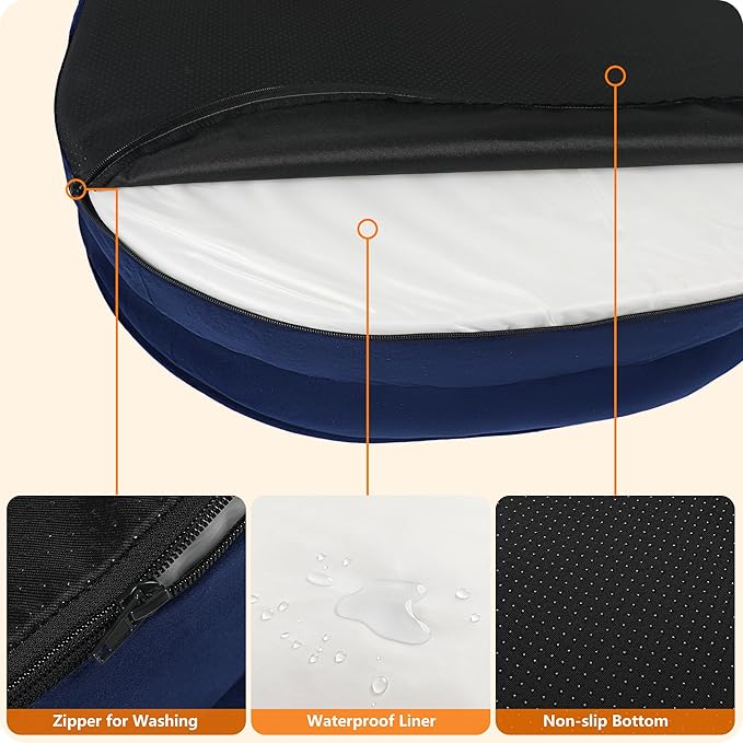 Dwanton Orthopedic Dog Bed for Medium Dogs with Gel Memory Foam, Waterproof Dog Sofa, Washable Pet Bed with Four Sided Bolster Cushion, Removable Cover & Non-Slip Bottom, 36", Navy Blue