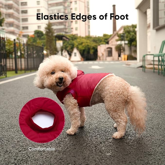 Vecomfy Fleece Lining Dog Hoodie with Harness Built in,Extra Warm Medium Dog Jacket in Winter Doggie Coats with Hooded,Red L