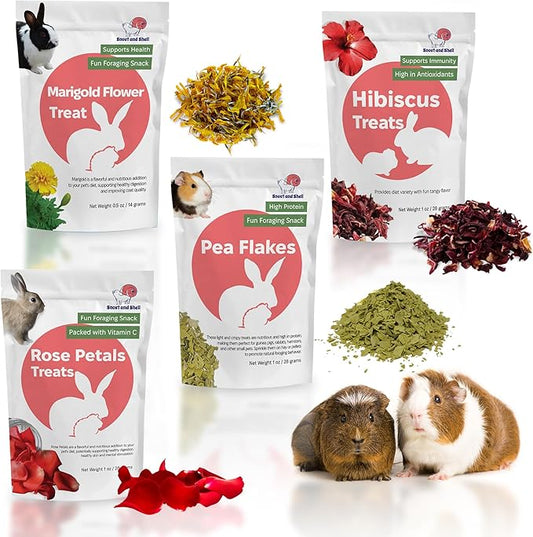 Floral Favorites by Snout and Shell – 4-in-1 Natural Treats for Small Pets – Pea Flakes, Marigold, Rose Petals & Hibiscus – Healthy Snacks for Rabbits, Guinea Pigs, Chinchillas & More