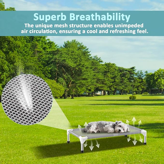 Elevated Dog Bed with Teslin Cooling Fabric - Lightweight Dog Cot for Small/Medium Dogs, Waterproof & Washable Breathable Mesh, Raised Pet Bed for Indoor Outdoor Use, Anti-Slip, Easy to Clean