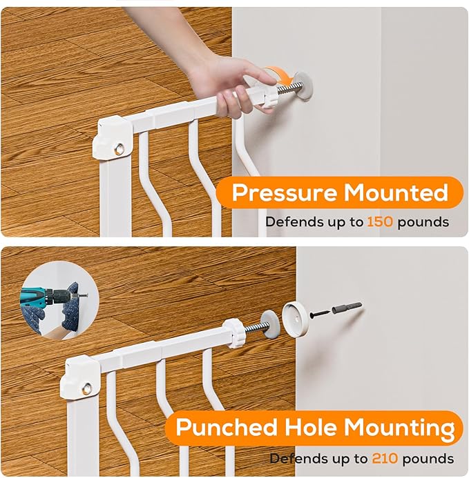 29-48" c, Baby Safety Essentials, Auto Close Gate for Doorways, Easy Install Pressure Mounted Dog Gate Indoor, Pet Gates for Dogs, White