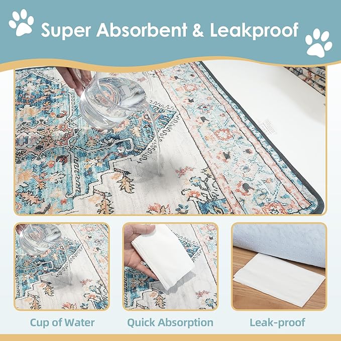 SCLOSE Washable Pee Pad for Dogs Extra Large, 72" x 72" Reusable Puppy Pads Waterproof Dog Rugs, Super Absorbent, Leakproof, Dog Crate Pad, Playpen Mat, Whelping Pads, Blue Medallion