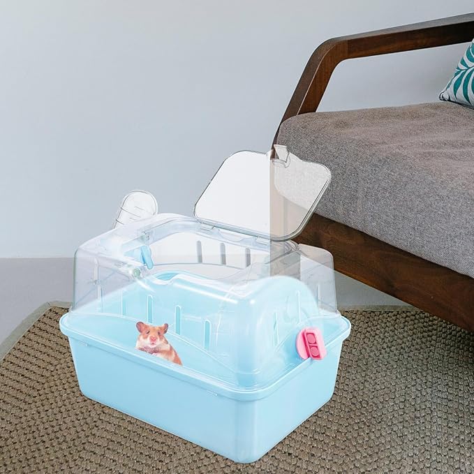 DOITOOL Hamster Cage Small Animal Cage, Portable Travel Cage for Small Animals, Dwarf Hamster Travel Carrier with Carry Handle for Going Out, Traveling (Blue)