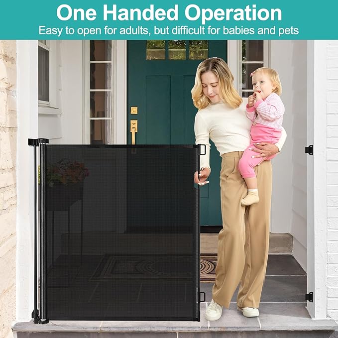 42 Inch Extra Tall Dog Gate Indoor 55” Wide Puppy Gates for The House Prevent Kids/Pets from Jumping Over Retractable Extra Tall Baby Gates for Doorways Retractable Outdoor Pet Gate for Stairs, Black