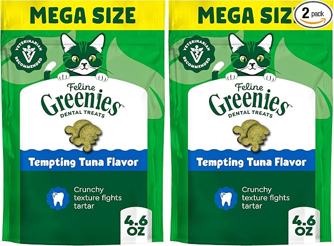 Greenies Cat Treats, Veterinarian-Recommended Adult Natural Dental Cat Treats, Tempting Tuna Flavor, 4.6 oz. Tub (Pack of 2) by Unknown