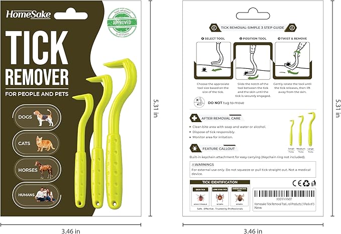 Homesake Tick Remover Tool for Dogs, Cats & Humans – Tick Removal Kit (3 Pack) with Built-in Keychain Hole – Removes Tick Head & Body – Pain-Free, Chemical-Free