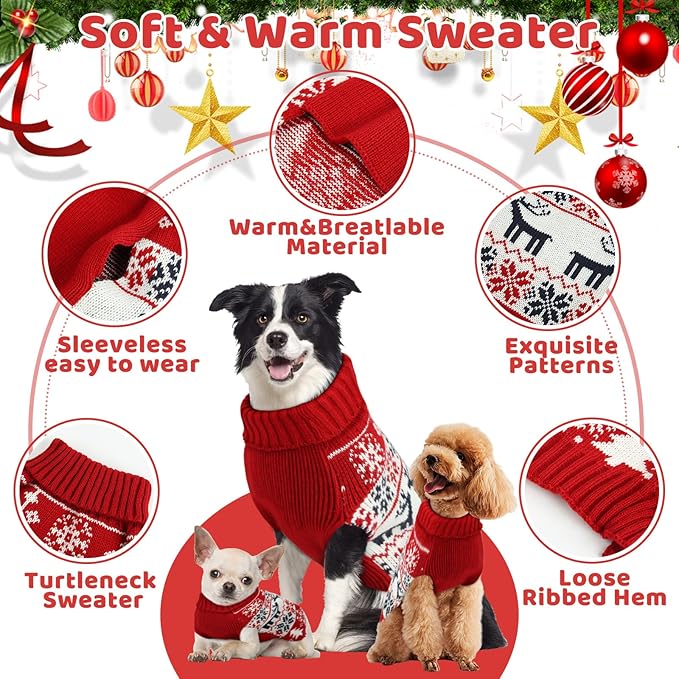 Christmas Dog Sweaters for Small Medium Large Dogs and Cats,Pet Soft Warm Holiday Outfit Girl & Boy,Pup Winter Clothes Turtleneck Double Knitting Collar for Outdoors Playing (Deer,XXL)