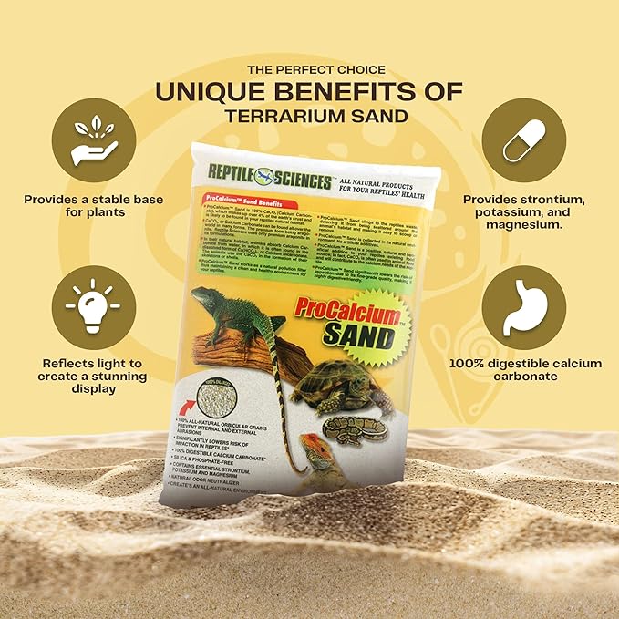 Reptile Sciences Natural White Pro-Calcium Terrarium Sand - 10 lbs - Natural Substrate for Reptile Habitats, Supports Digging & Enclosure Maintenance