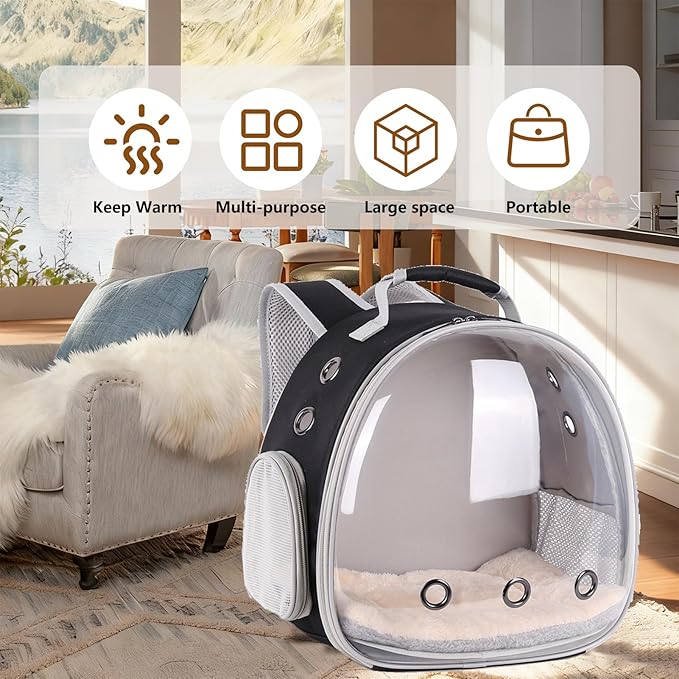 2-Pack Guinea Pig Backpack and Burrowing Bed, Portable Small Animal Cage with Bubble Clear Window, Plush and Fluffy Hideaway Pet Bed for Piggies, Hamster