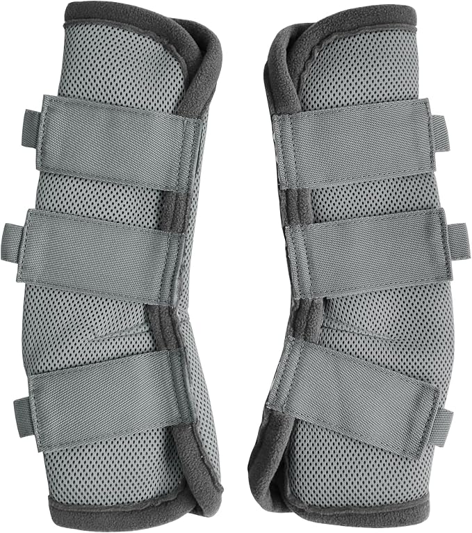 LEAFOREST Horse Fly Boots Set of 4 - Non Slip Leg Protection for Donkey Mini Pony Draft, Breathable Mesh Fly Boots for Pasture & Barn Use Grey Cob
