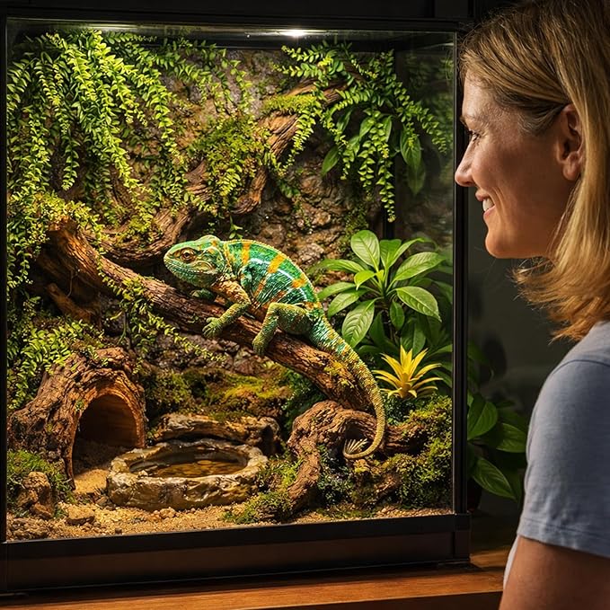 HERCOCCI 3 Pack Reptile Plants, Terrarium Hanging Plants Vines Artificial Leaves Habitat Decorations with Suction Cup for Bearded Dragon Hermit Crab Lizard Snake Geckos Chameleon