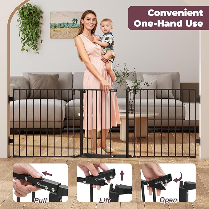 29.4-78" Extra Wide Baby Gate, Long Dog Gates Indoor for Doorways Stairs, Essential Large Safety Gate for Child Toddler with Anti-Trip Pedal, Adjustable Pet Gate, 28" Tall 3 Metal Panels Black