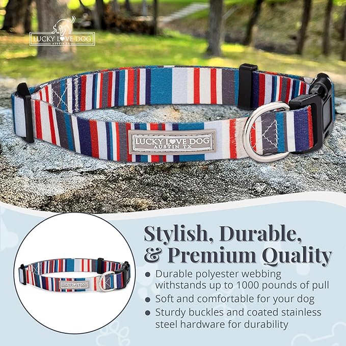 Lucky Love Dog - Adjustable Dog Collar with Easy Click Buckle for Medium Dogs, Durable, & Comfortable for Male & Female Dogs, Pet Collar for Puppies & Adult Ones - Linus, Medium
