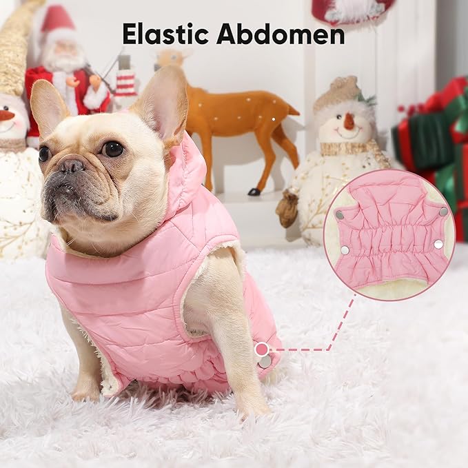 Vecomfy Fleece Lining Dog Hoodie with Harness Built in,Extra Warm Large Dog Jacket in Winter Doggie Coats with Drawstring Hooded,Light Pink XXXL