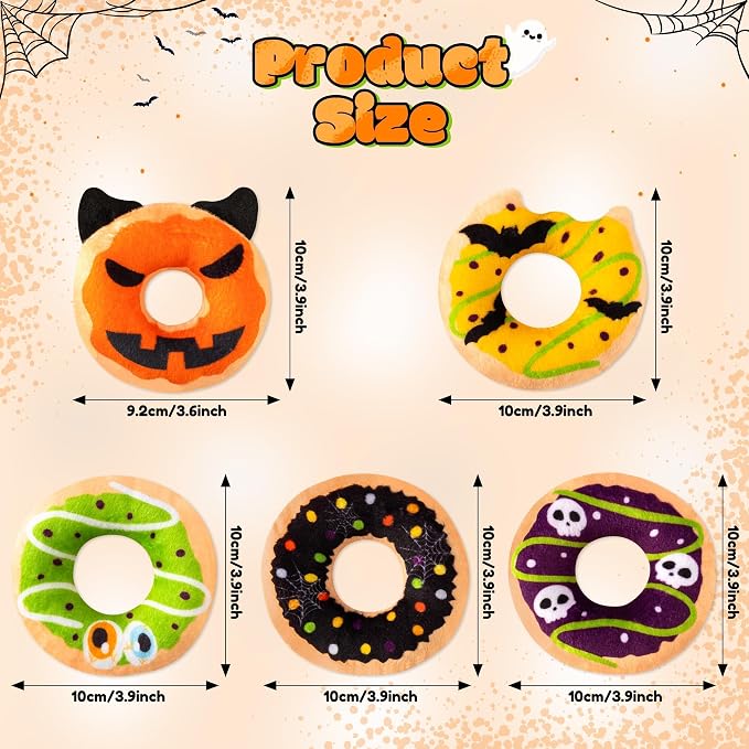 L1rabe Halloween Catnip Cat Toys - 5Pcs Donut Catnip Stuffed Kittens Supplies, Funny Pumpkin Bat Spider Dessert Pet Toys, Fun Cat Chew Bite Teething Tool Catmint Interactive Supplies - Image 2