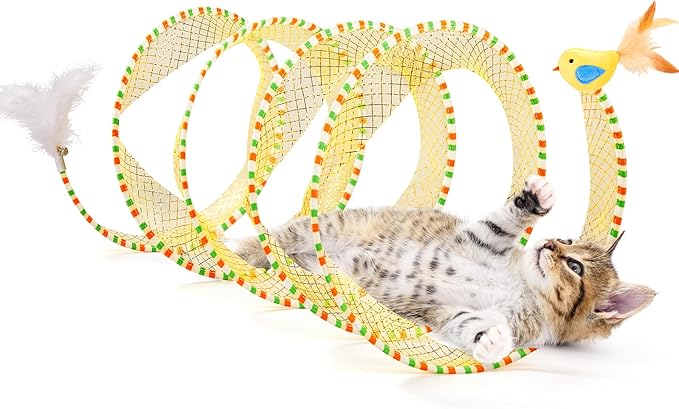 Potaroma Spiral Tunnel Cat Toy, Self Play Collapsible Spring Kitten Tunnel by Potaroma