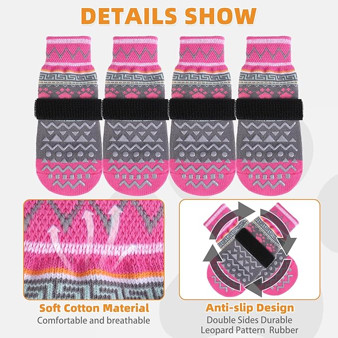 KOOLTAIL Dog Socks to Prevent Licking Paws for Hardwood Floors Anti Slip,Warm Winter Pet Boots&Paw Protector with Grippers,Double Sides Puppy Shoes Booties for Small Medium Large Senior Dogs L