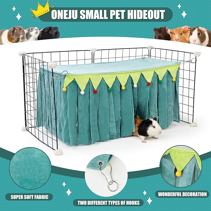 Guinea Pig Hideout - Guinea Pig Corner Hideout, Four-Sided Fringes, Rectangular Top and Washable Hides, Suitable Hides for Guinea Pigs and Rabbit, No Metal Fences, Green