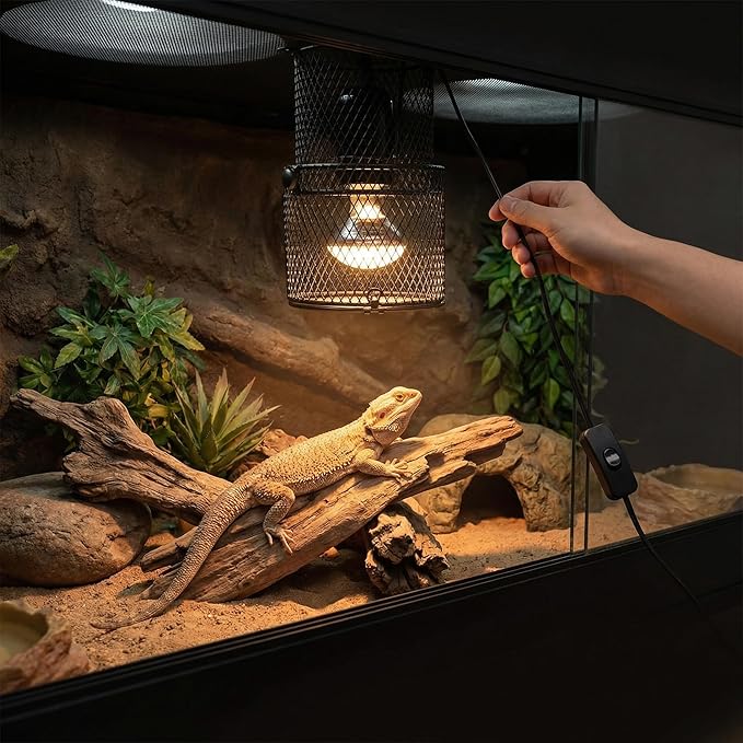Fafeicy Retractable Reptile Heat Lamp Guard, Avoid Scald with E27 Ceramic Lamp Holder, Safety Protector (US Plug 110‑120V 300W)