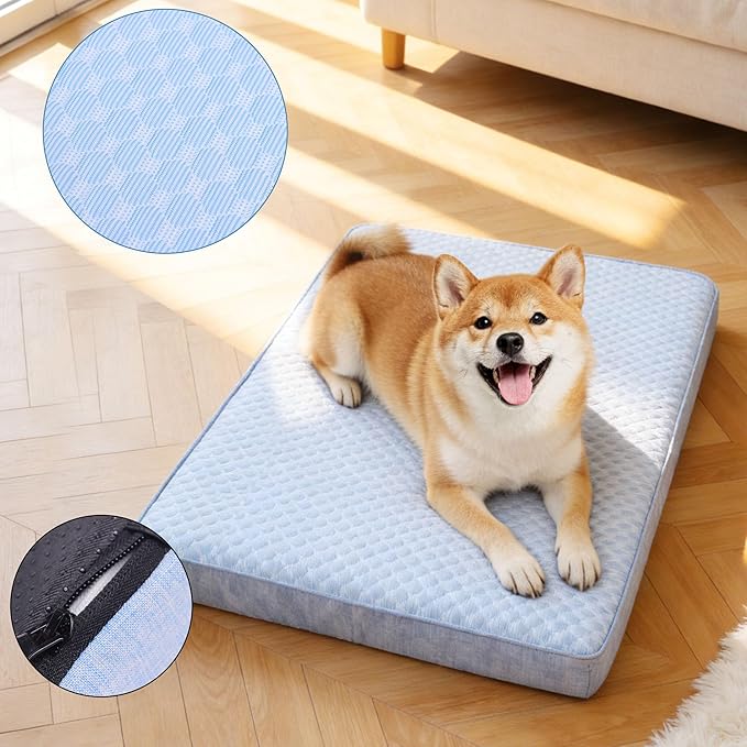 Cooling Dog Beds for Dogs, Orthopedic Memory Foam Dog Bed，Washable Pet Beds for Crate with Faux Fur Cover, Waterproof Lining (X-Large: 41" x 29" x 4", Cooling Surface)