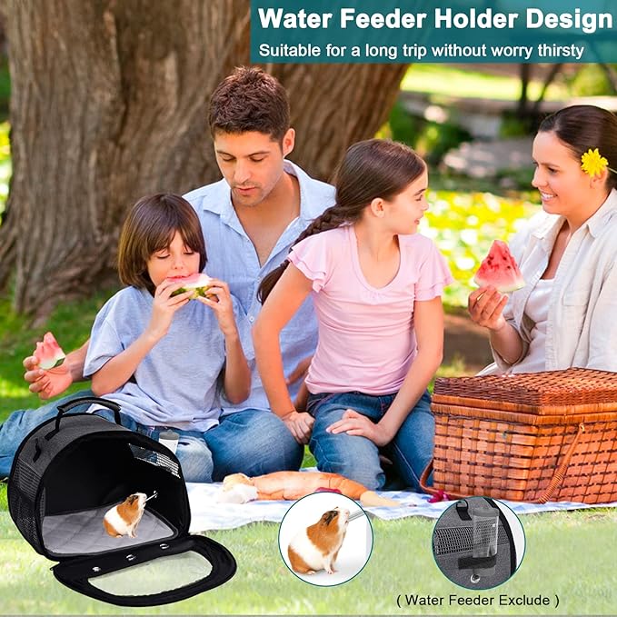 Guinea Pig Carrier, Small Pet Hamster Carrier Bag, Rabbit Bunny Travel Carrier Outdoor Handbag, Breathable Carrier for Small Animals with Water Bottle Holder & Removable Liner (Grey-Large)