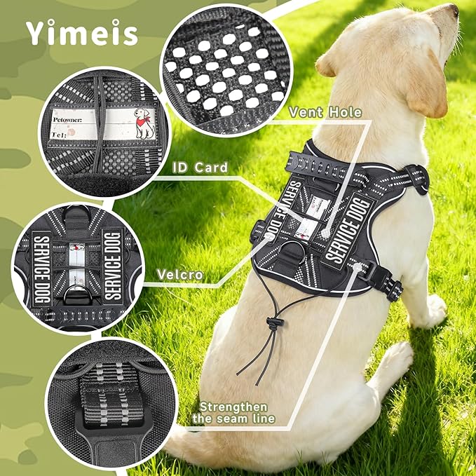 Service Dog Tactical Vest Harness and Leash Set Medium Sized Dog Emotional Support- Tactical Dog Harness Training Collar with Name (Black, S)