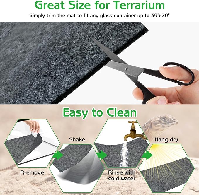 Tfwadmx Reptile Carpet, 4 Pack of Bearded Dragon Mat Terrarium Bedding Substrate Liner Reptile Mat for Snake Turtle Lizard Geckos Hermit Crabs (20'' X 12'')