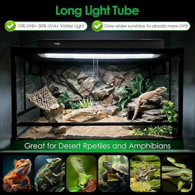 UVB Light for Reptiles Bearded Dragon, T5 UVB Reptile Light Fixture HO UVB Bulb Lighting Combo Kit 10.0 24W UVA UVB Reptile Light Bulb Terrarium Lamp Tube Bar for Snake Gecko Turtle Lizard, 22 Inch