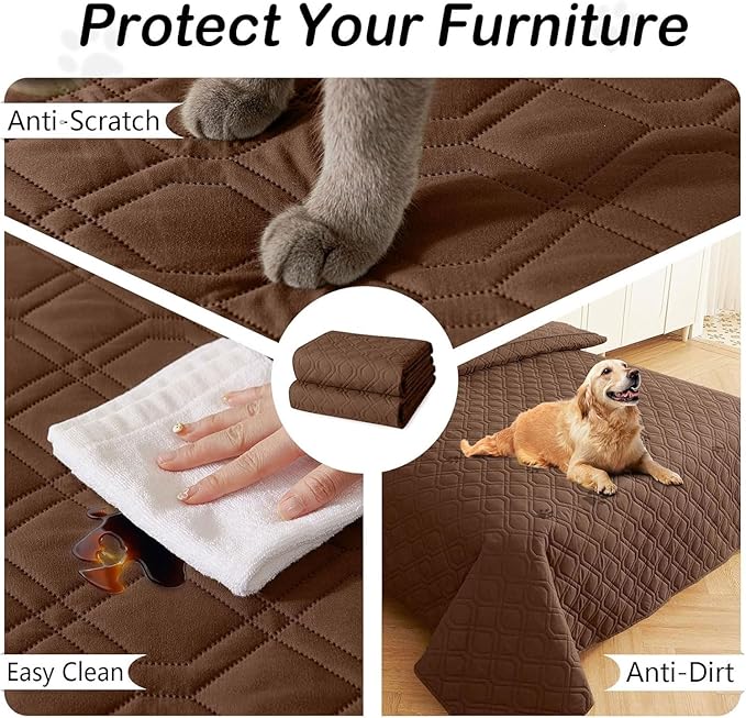hyha Waterproof Dog Bed Blanket, Soft Pet Blankets, Waterproof Couch Cover for Dogs, Reversible Sofa Covers Washable for Furniture (68x82 Inch, Brown/Brown)