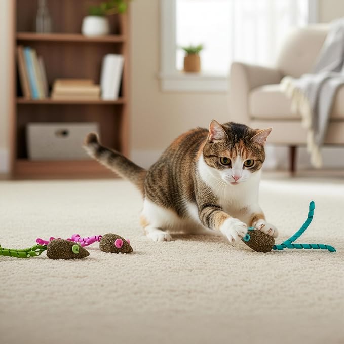 SmartyKat Magic Mice Compressed Catnip and Ribbon Cat Toys, Mess-Free for Hunting & Batting Fun for Cats & Kittens, Set of 3 - Image 8