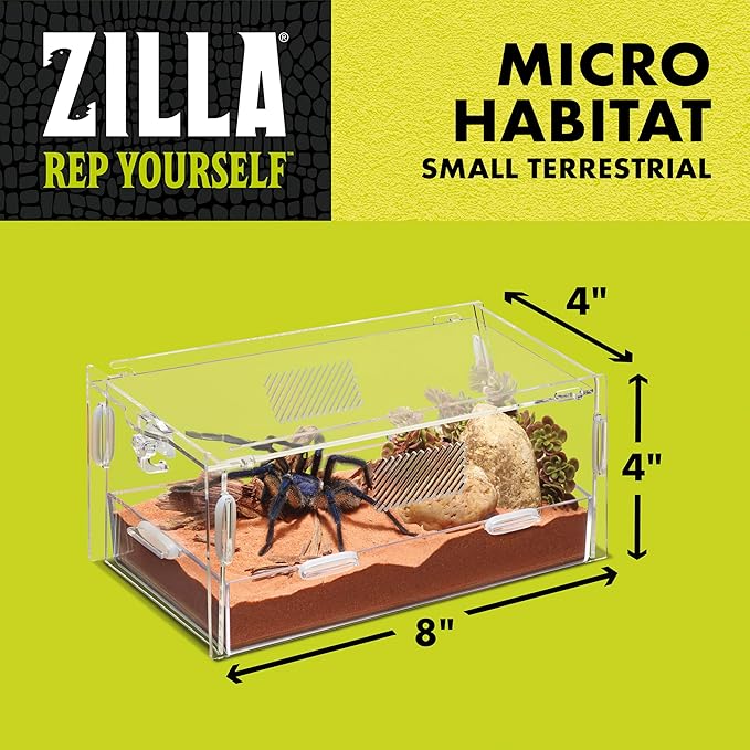 Zilla Micro Habitat Terrarium, Terrestrial, with Locking Latch, for Isopods, Spiders, Insects, Small