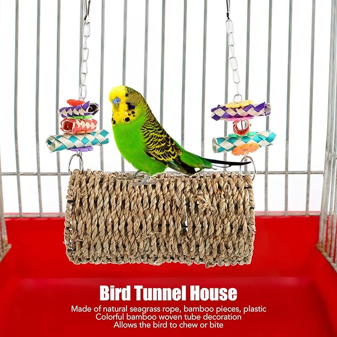 Seagrass Hammock, Hammock Play Tunnel Bird Stable and Funny Woven House Toy Sea Grass Woven House Hanging Bed Toy for Bird