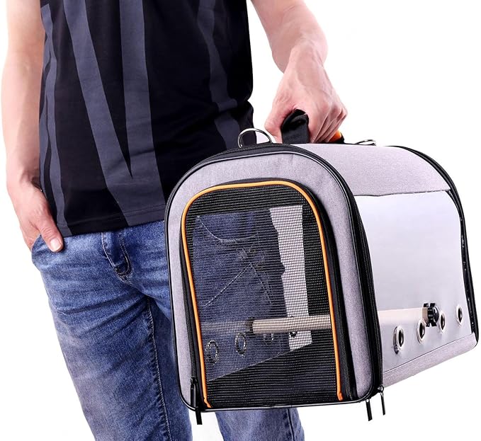 VIDECOR Parrot Go Out Bag Transparent Handbag Bird Starling Parrot Go Out Backpack Portable Bird Cage,C